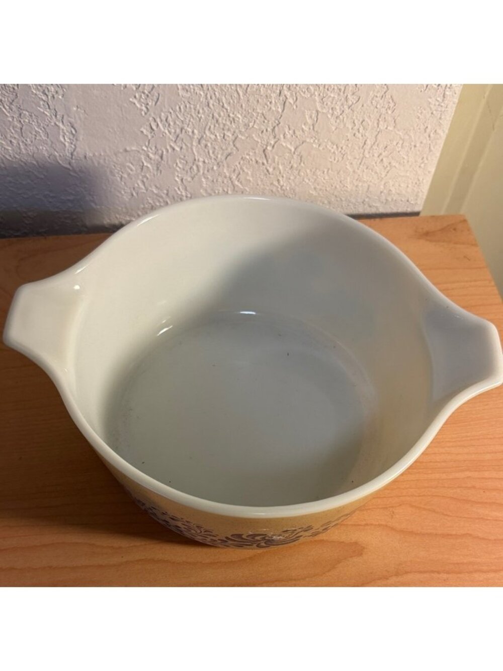 Vintage 1976 Pyrex Homestead 2.5 Qt Casserole Bowl 475-B Tan & Blue – Made in US - Picture 2 of 9